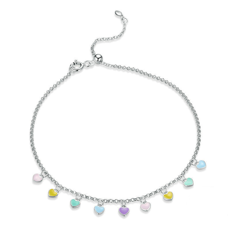 Women's Rainbow Heart Anklet Sterling Silver