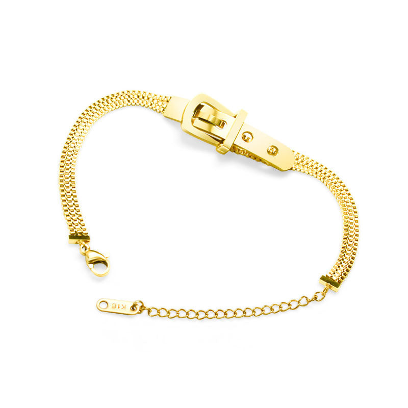 Stainless Steel Belt Shape Strap Charm Gold Bangle Women Jewelry Gift Punk Layered Bangle Bracelets