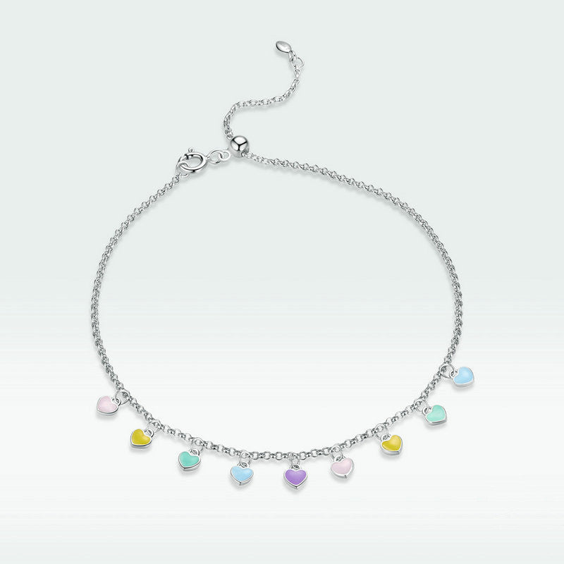 Women's Rainbow Heart Anklet Sterling Silver